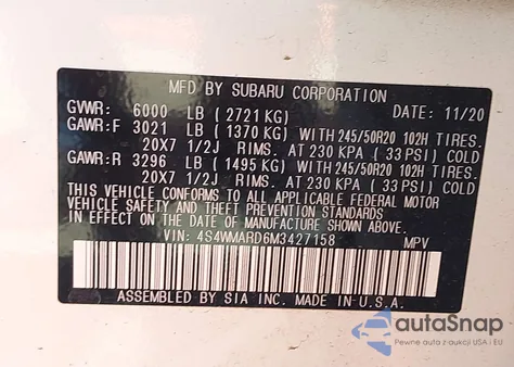 2021 Subaru Ascent Touring from USA, damaged, VIN 4S4WMARD6M3427158